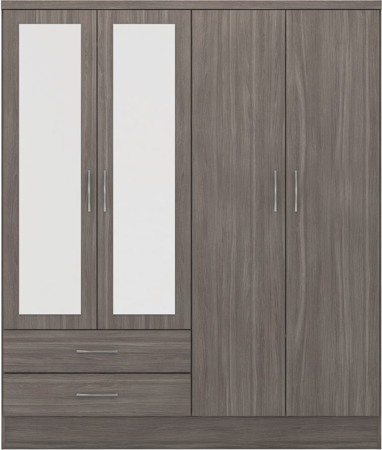 Nevada 4 Door 2 Drawer Mirrored Wardrobe - Image 2