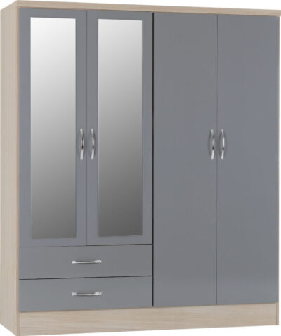 Nevada 4 Door 2 Drawer Mirrored Wardrobe