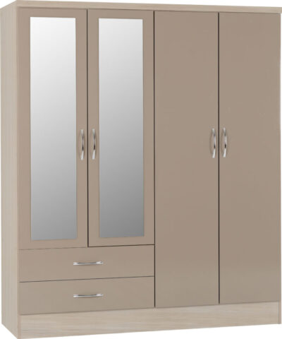 Nevada 4 Door 2 Drawer Mirrored Wardrobe