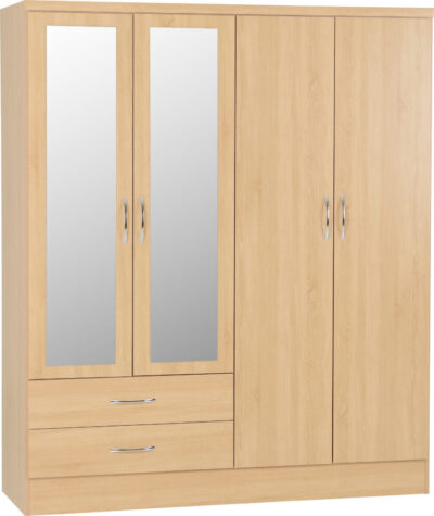 Nevada 4 Door 2 Drawer Mirrored Wardrobe