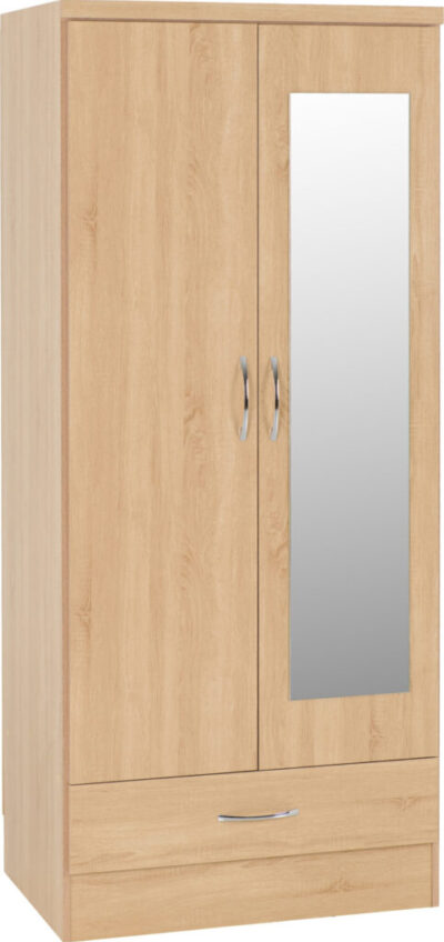 Nevada Mirrored 2 Door 1 Drawer Wardrobe