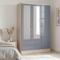 Nevada 3 Door 2 Drawer Mirrored Wardrobe