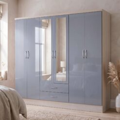 Nevada 6 Door 2 Drawer Mirrored Wardrobe