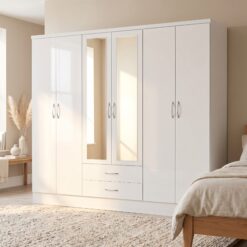 Nevada 6 Door 2 Drawer Mirrored Wardrobe