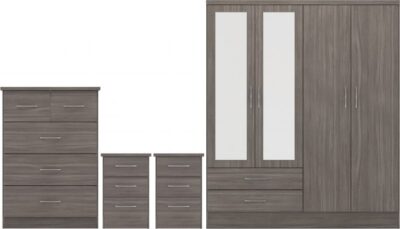 Nevada 4 Door 2 Drawer Mirrored Wardrobe Bedroom Sets