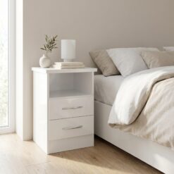 Nevada 2 Drawer Bedside White Gloss