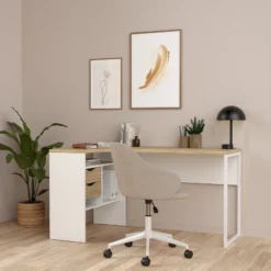 Function Plus Corner Desk  White/Oak