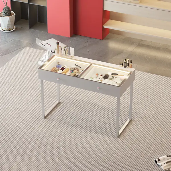VANITII Alice Vanity 2 Drawer Desk Chrome Legs - Image 4