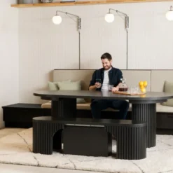 Round Dining Set Smoked Hickory