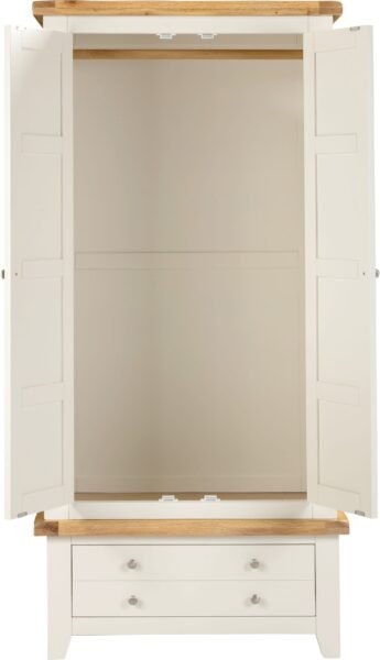 Windsor 2 Door 1 Drawer Wardrobe Ivory & Oak - Image 2