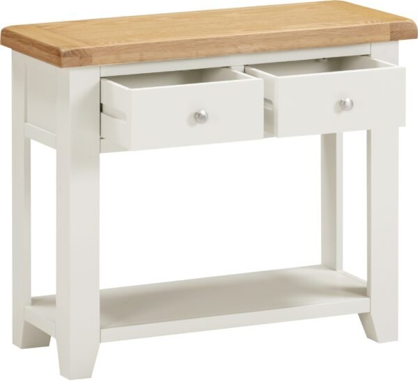 Windsor 2 Drawer Console Table Ivory/Oak - Image 4
