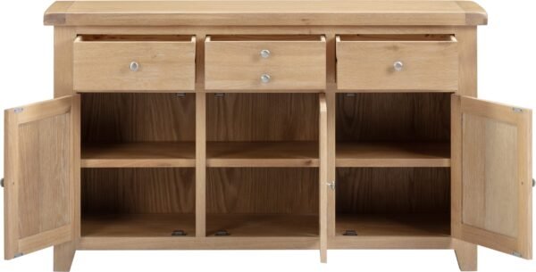 Windsor 3 Door 3 Drawer Sideboard Natural Oak - Image 4