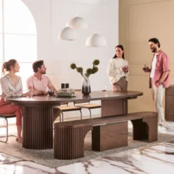 Round Dining Set Dark Walnut