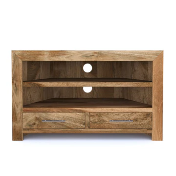 Mango Wood 2 Drawer Corner TV Cabinet - 100cm