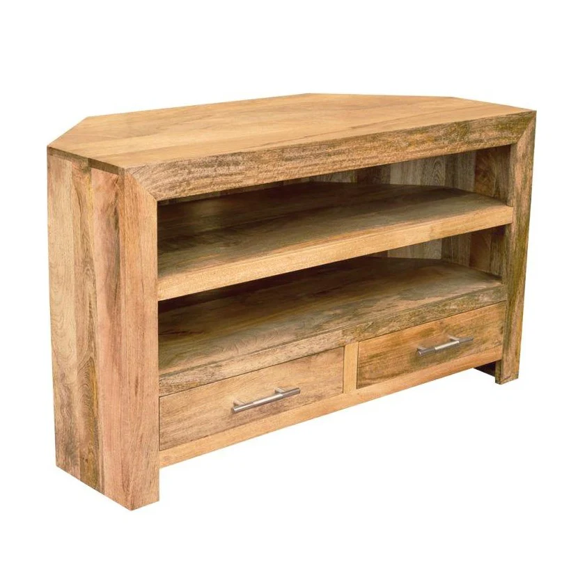 Mango Wood 2 Drawer Corner TV Cabinet - 100cm - Image 2