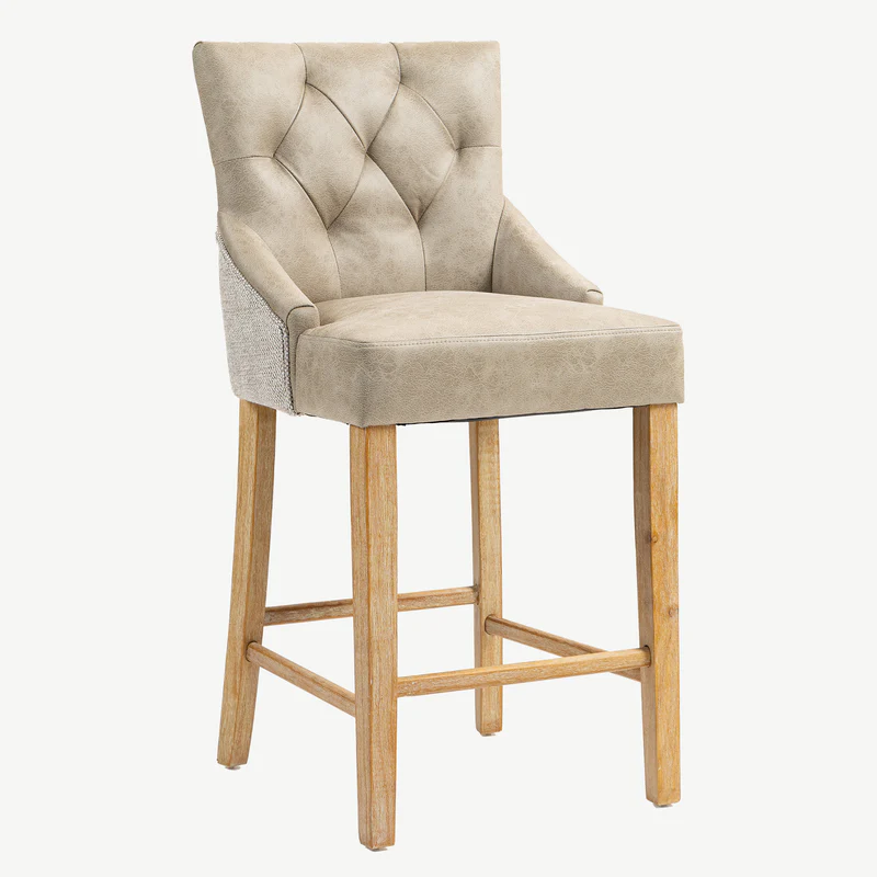 Jenna Bar Stools – Mink PU with Natural Chenille