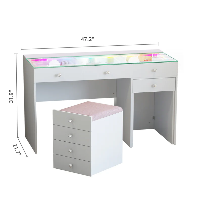 VANITII Diana Vanity Desk – 8 Drawers with Hidden Stool - Image 3