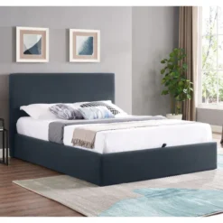 Ezra Navy Ottoman Bedframe / 2 Sizes & 3 Colours