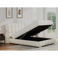 Alternative view of Kelvin Boucle Natural Fabric Ottoman / 2 Sizes