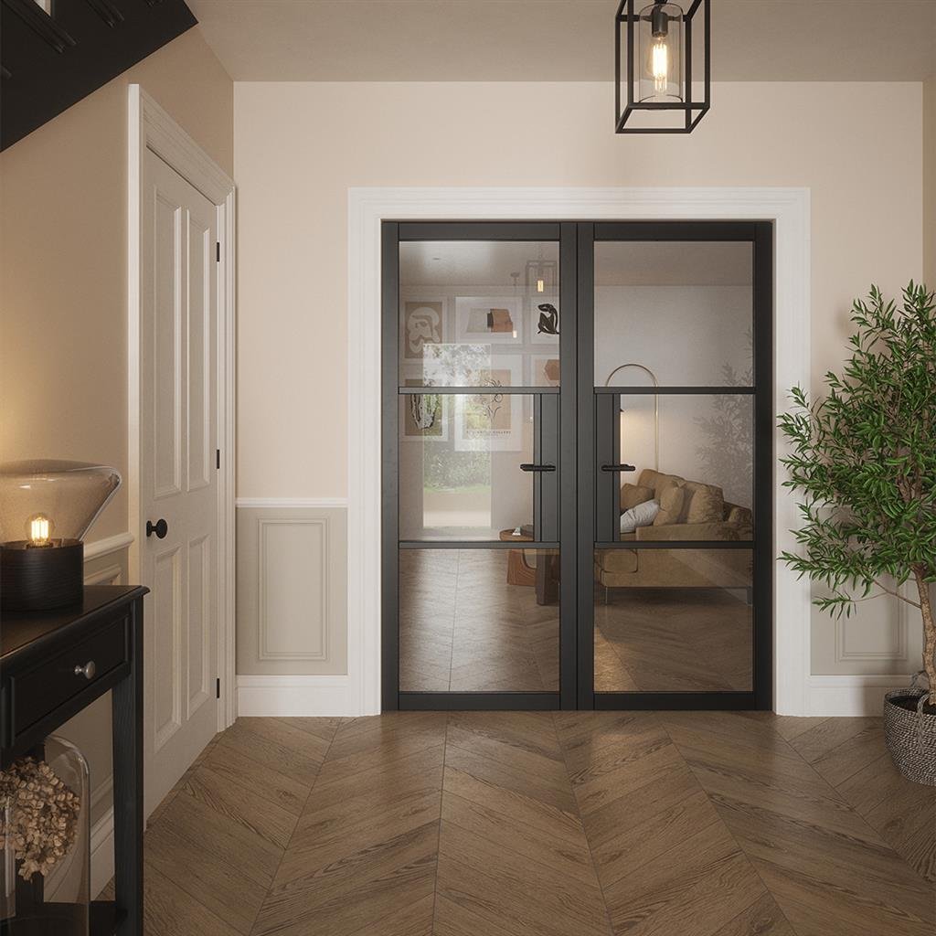 Seattle 3 Lite Clear Glass Black Primed Doors - Image 4