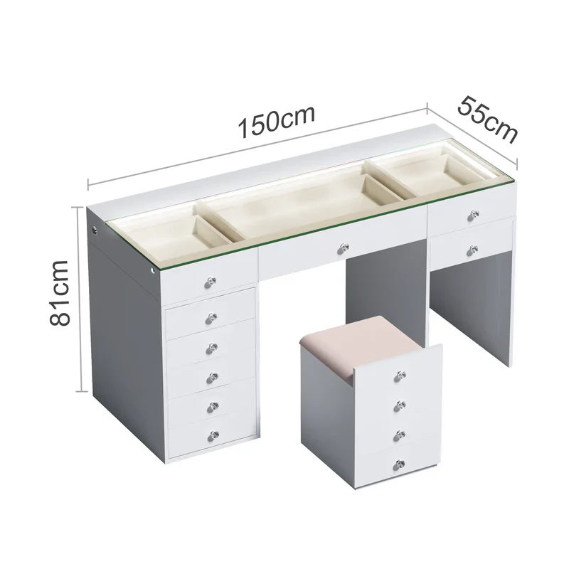 VANITII Eva Vanity Set-12 Storage Drawers with A Hidden Stool Optional Mirror - Image 3