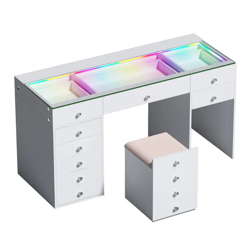 VANITII Eva Vanity Set-12 Storage Drawers with A Hidden Stool Optional Mirror