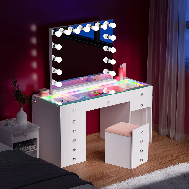 VANITII Eva Vanity Set-12 Storage Drawers with A Hidden Stool Optional Mirror - Image 2