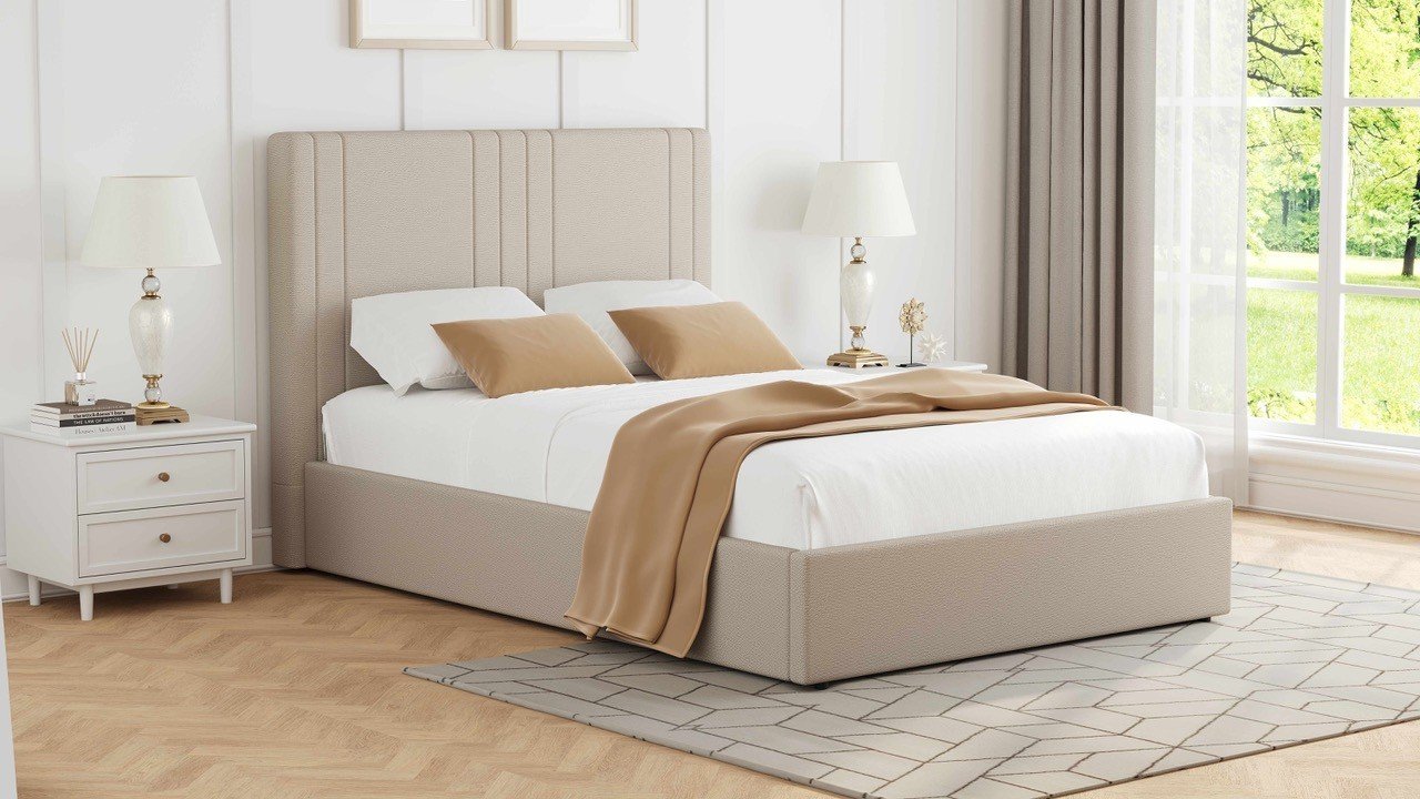 Willow Storage Bed Beige Fabric / 2 Sizes