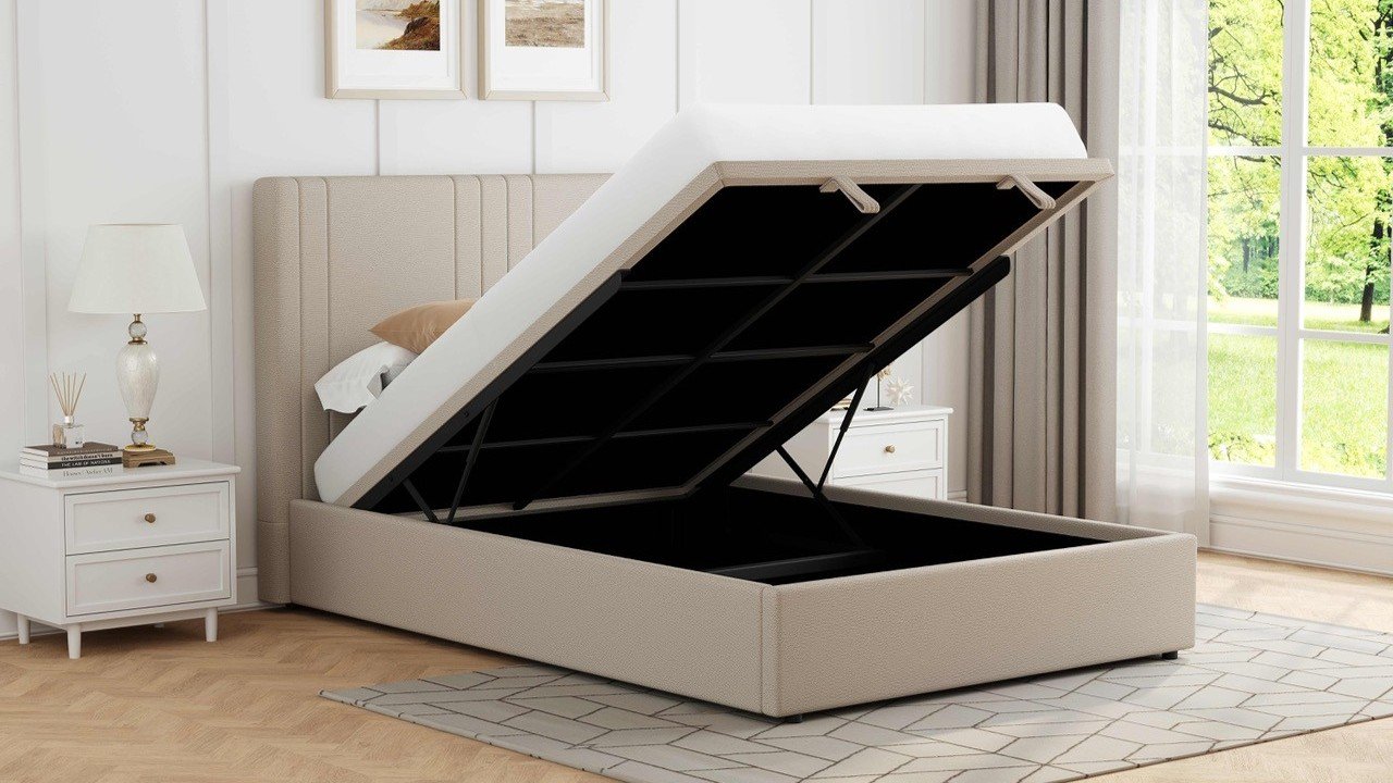 Willow Storage Bed Beige Fabric / 2 Sizes - Image 2