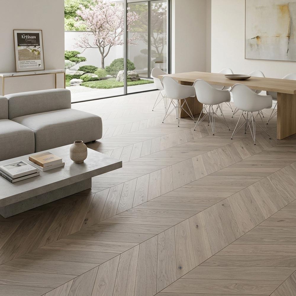 Artisan Chevron Smoke White Light Brushed & Oiled Flooring