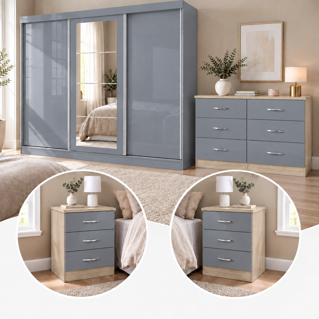 Nevada Ultimate Sliderobe Bedroom Storage / Grey Gloss