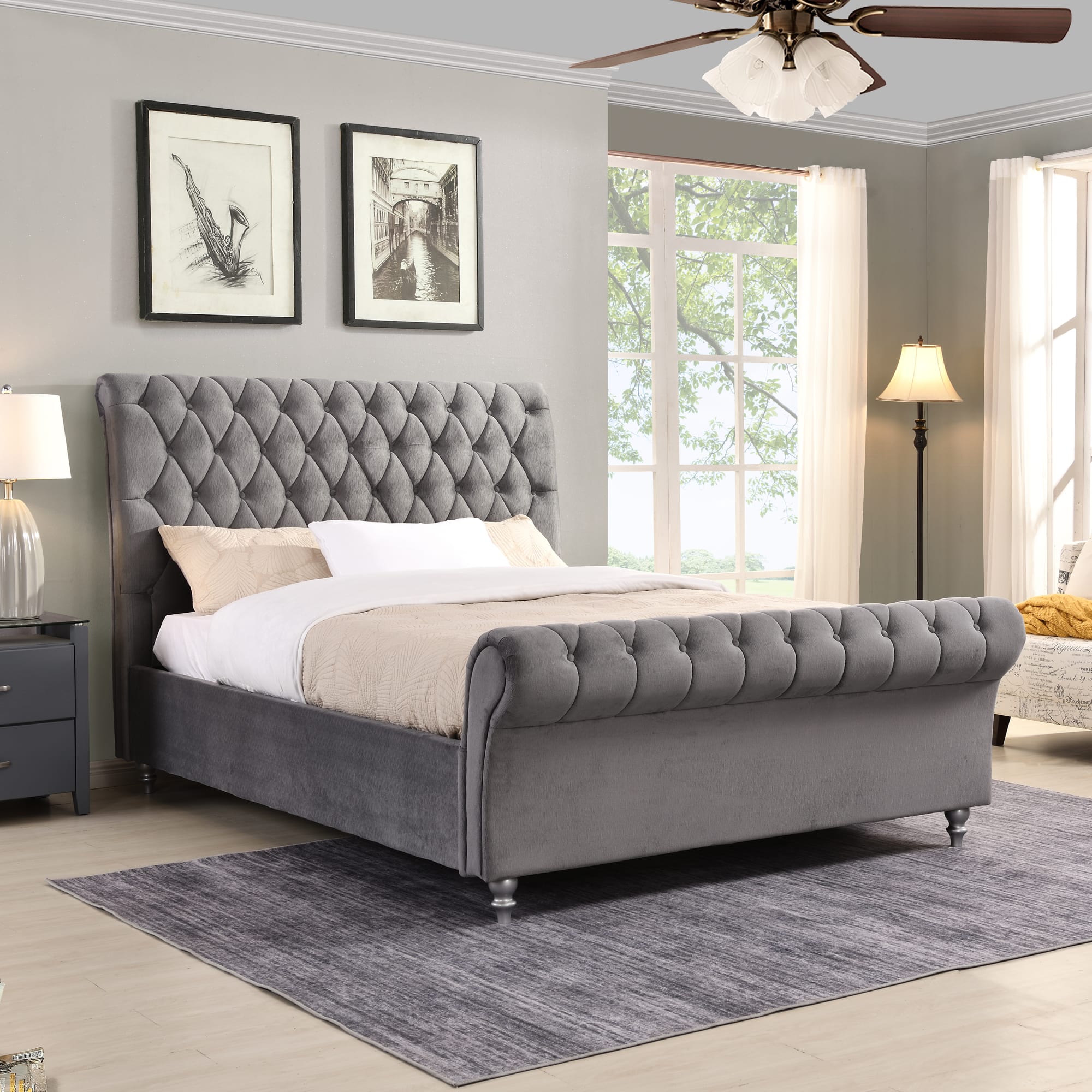 Kilkenny Grey Velvet Bed