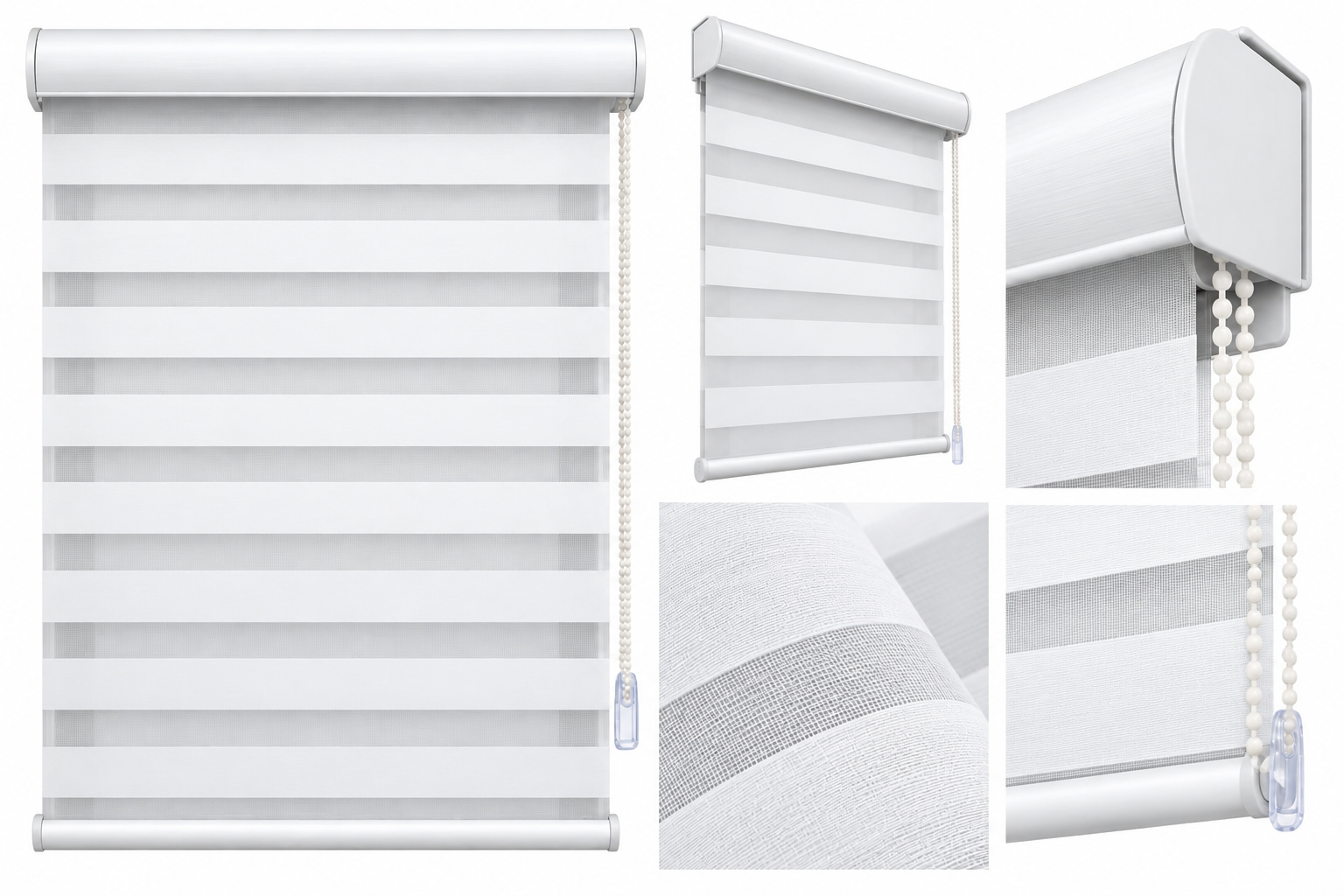 Zebra Winter White Modern Window Blinds | Day & Night