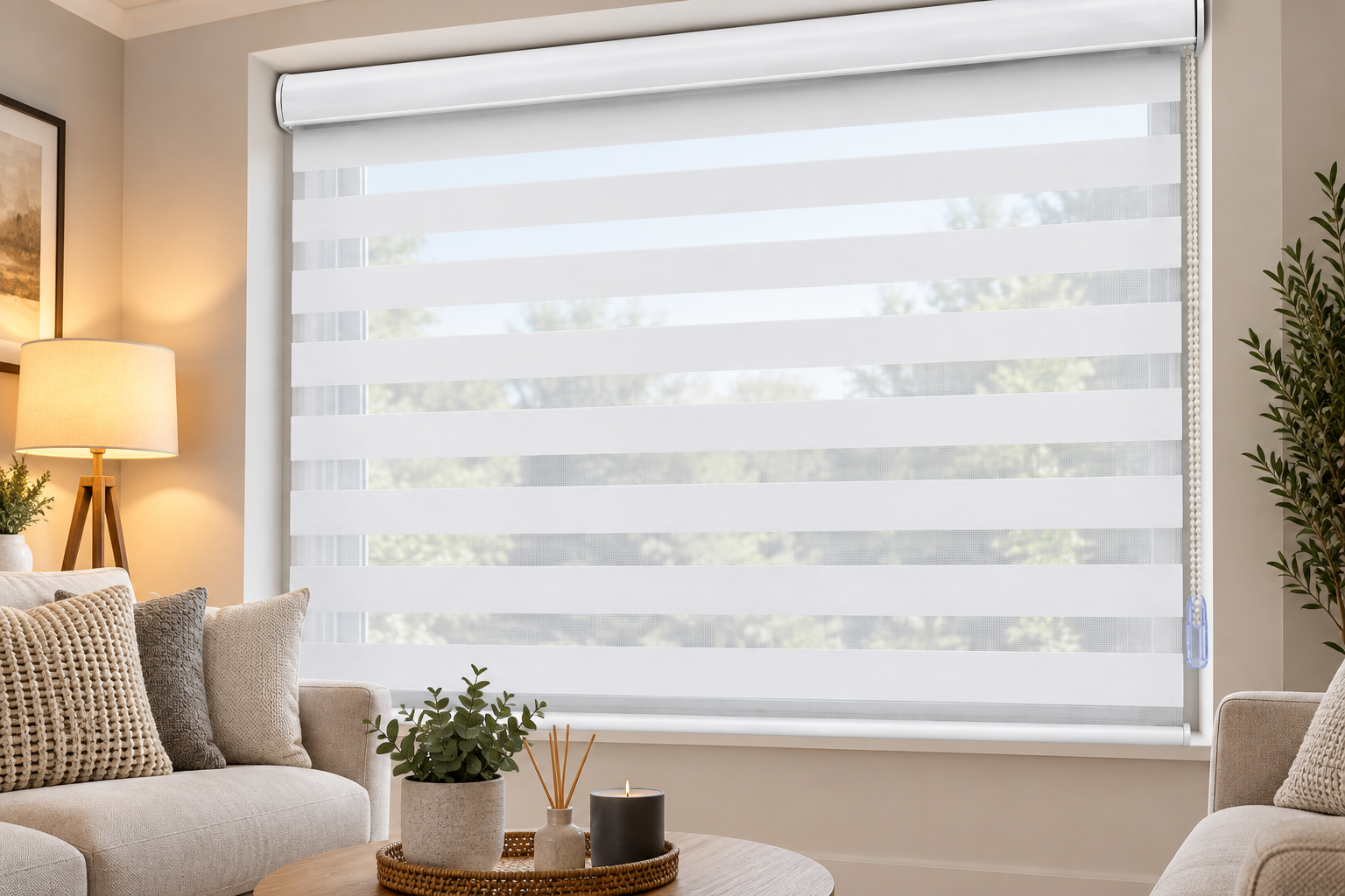Zebra Winter White Modern Window Blinds | Day & Night - Image 2