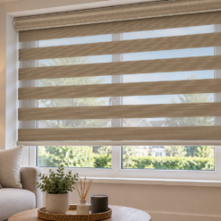 Alternative view of Zebra Grainy Almond Modern Window Blinds | Day & Night